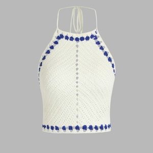 Cider halter top knitted white and blue tags on